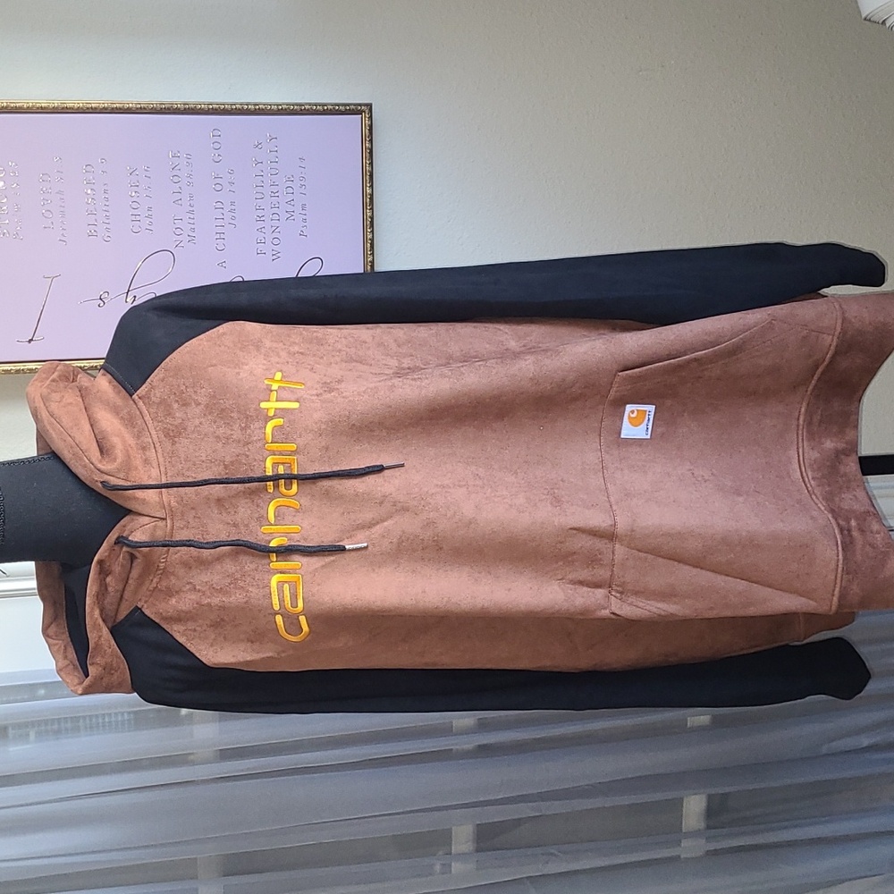 Brown and Black Men's Hoodie with Yellow Logo - Size 2XL